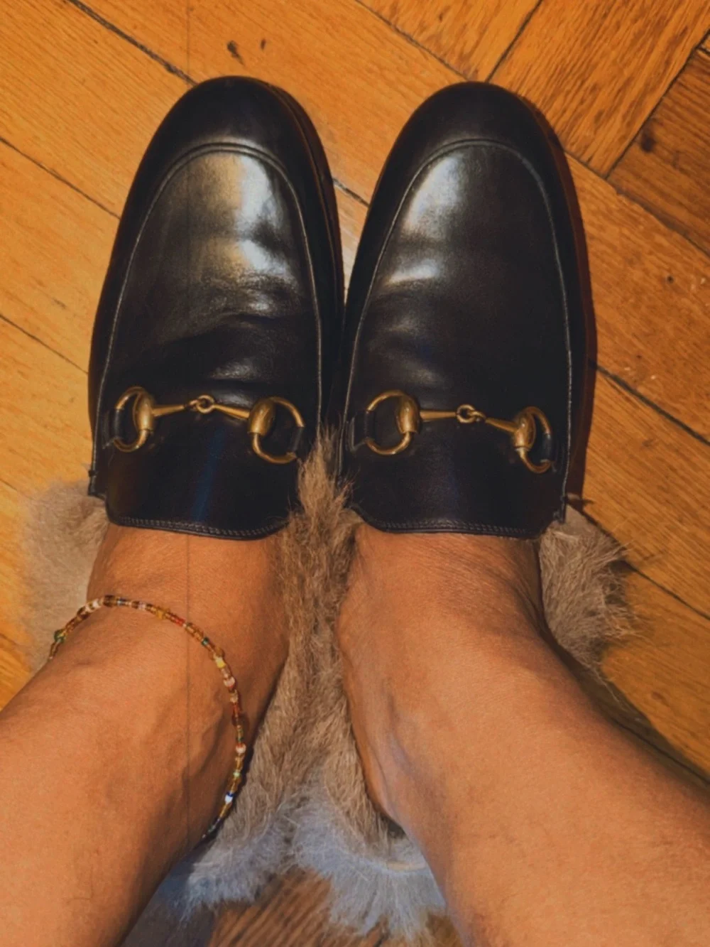 Gucci Black Leather Fur-Lined Princeton Loafers Sze 5.5 Men / Sze 9 Women